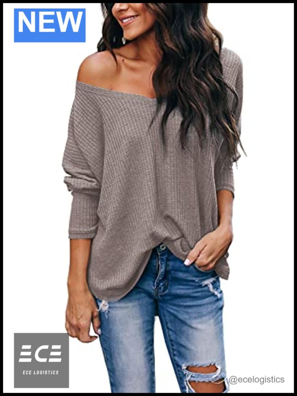 Women's V-Neck Off-Shoulder Batwing Sleeve Pullover Sweater
